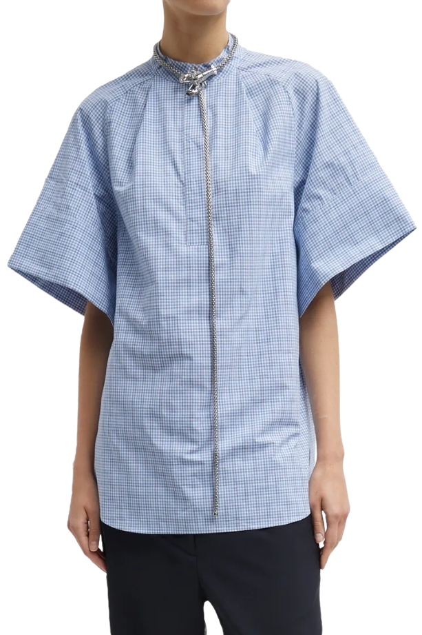 Tibi , Franklin Check Raglan Tucked Short Sleeve Shirt 