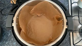 instant pot pro plus with parchment paper pudding dish 