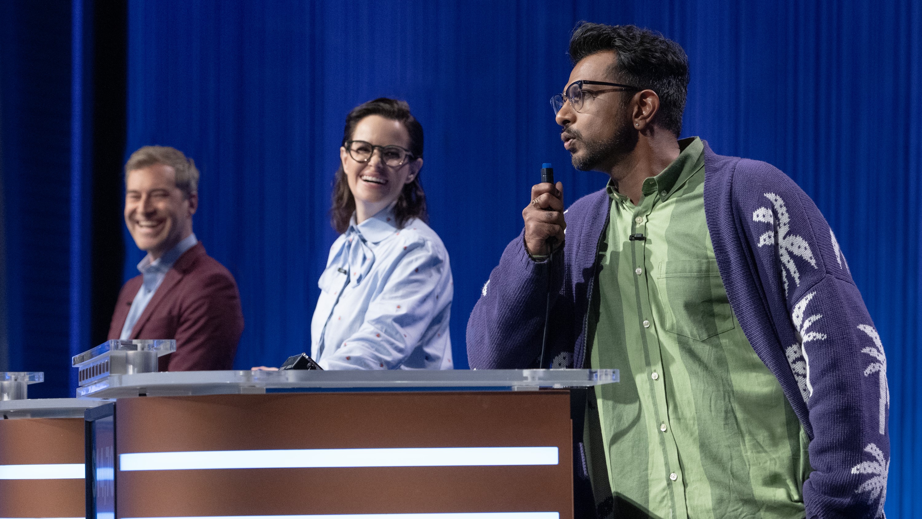 Mark Duplass, Emily Hampshire and Utkarsh Ambudkar on Celebrity Jeopardy!