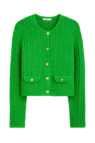 J.Crew Odette Cable-Knit Sweater Lady Jacket in Cotton-Blend Bouclé