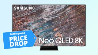 The Samsung Neo QLED QN850 8K TV on a teal background