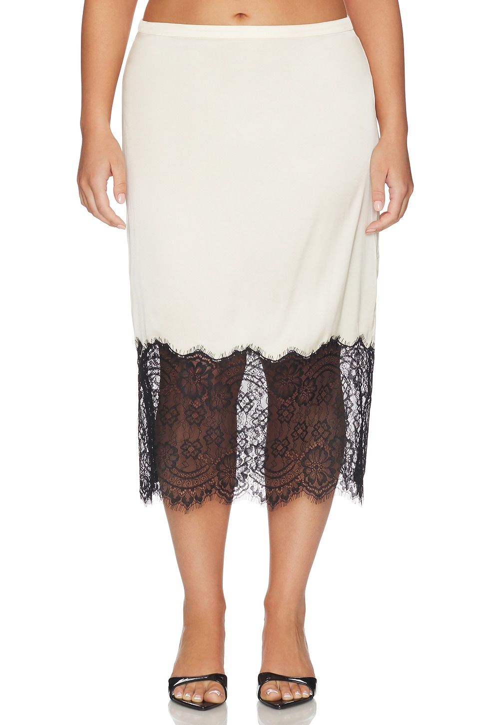 Satin Lace Slip Midi Skirt