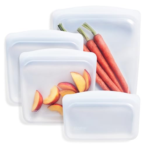 Stasher Silicone Reusable Food Storage Bags, 4-Pack, Reusable Freezer Bags, Microwave, Dishwasher, Oven Safe, Sous Vide, Premium Lunch Containers, Eco Friendly, Snack Bags, Food-Safe Silicone, Clear