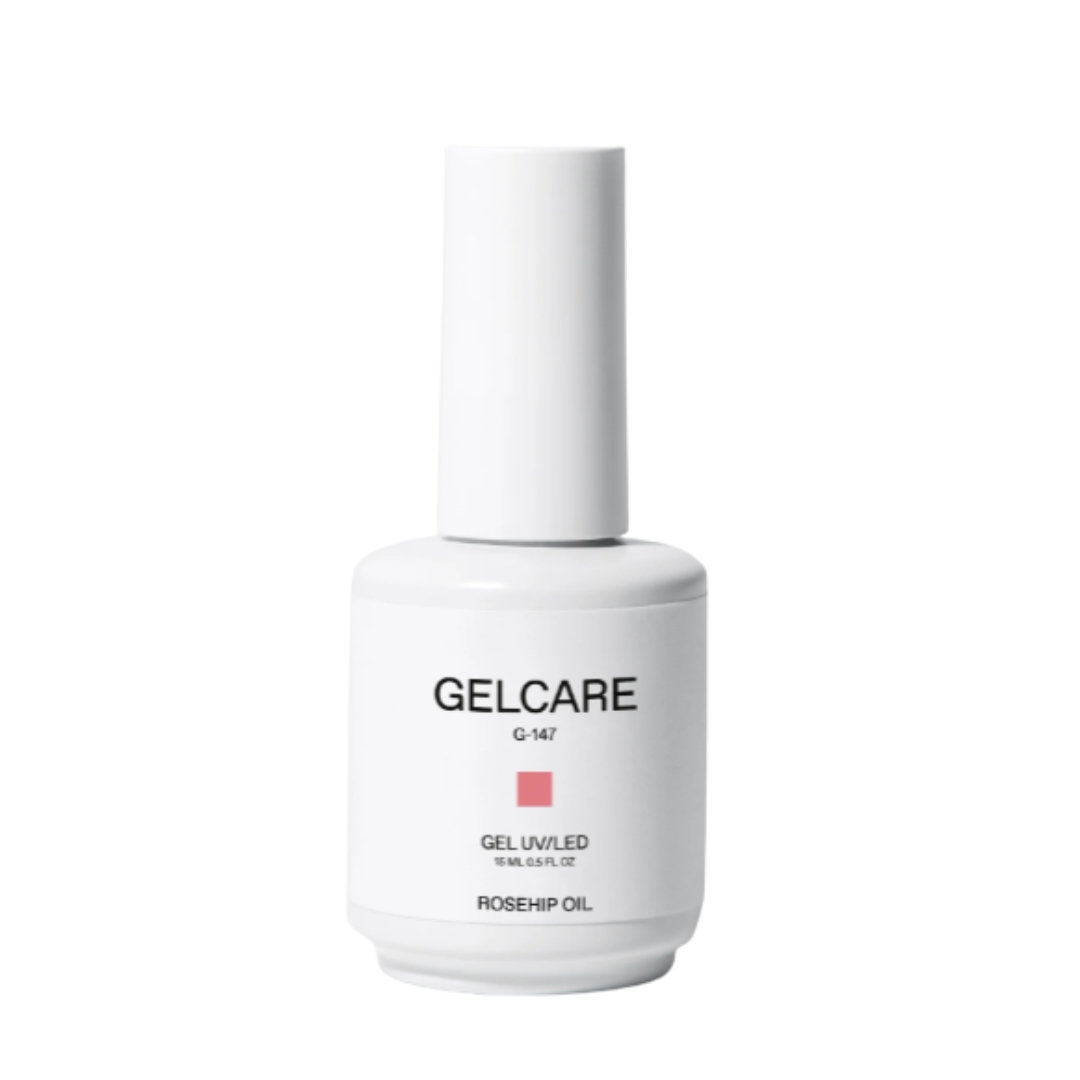 A product shot of the GELCARE Gel UV/LED Rosehip oil nail colour, on a white background