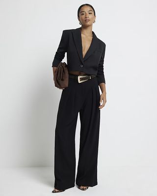 Petite Black Wide Leg Trousers