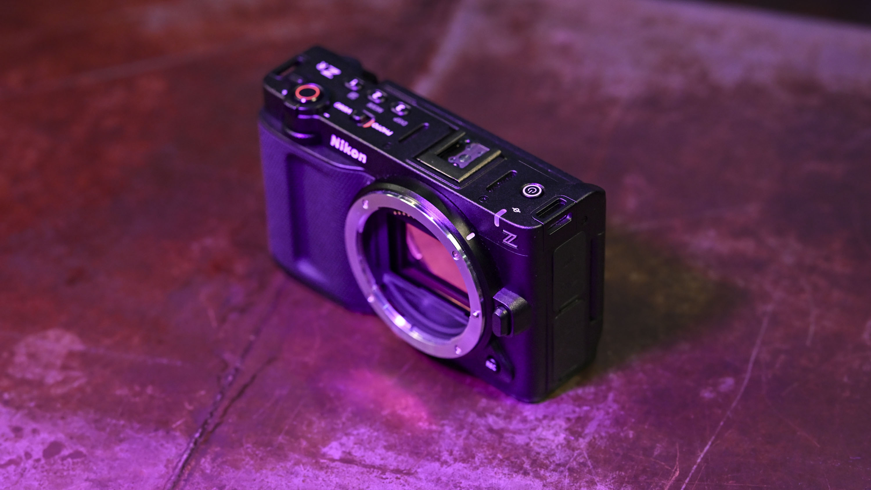 Nikon ZR camera under low key magenta lighting