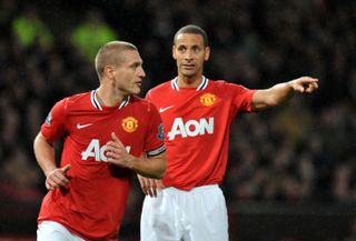 Nemanja Vidic and Rio Ferdinand of Manchester United
