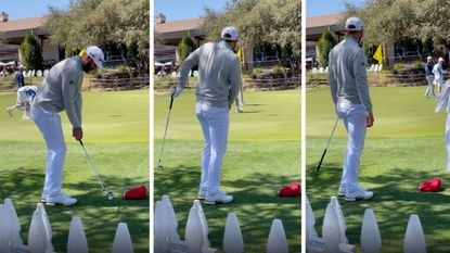 Screengrabs of video showing Dustin Johnson accident
