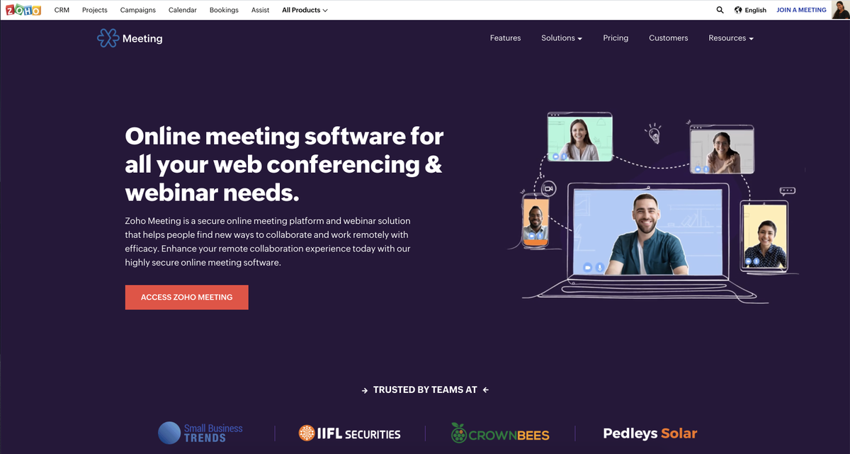 Zoho Meeting website screenshot