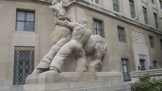 "Man Controlling Trade" sculpture, FTC building
