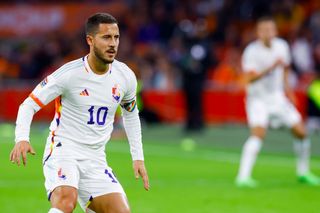 Eden Hazard of Belgium Looks on during the UEFA Nations League League A Group 4 match between Netherlands and Belgium at Stadium Feijenoord on September 25, 2022 in Amsterdam, Netherlands.
