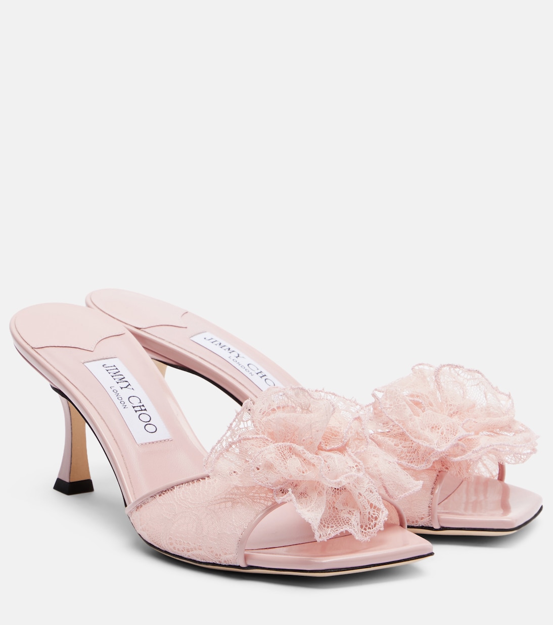 Skye Corsage Floral-Appliqu&eacute; Lace Mules in Pink - Jimmy Choo
