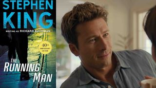 The Running Man book and Glen Powell in Anyone But You