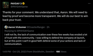 Thanks for your comment. We understand that, Aaron. We will need to lead by proof and become more transparent. We will do our best to win back your trust.