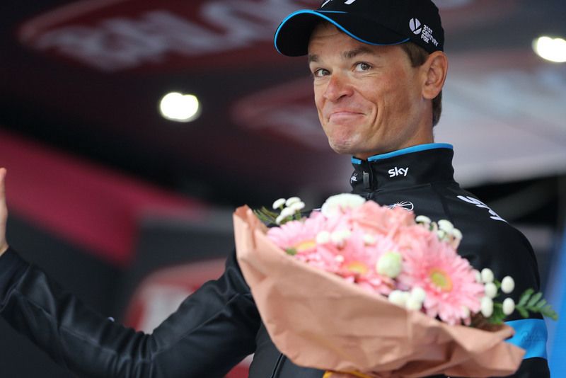 A rare smile from Vasil Kiryienka (Team Sky) on the podium