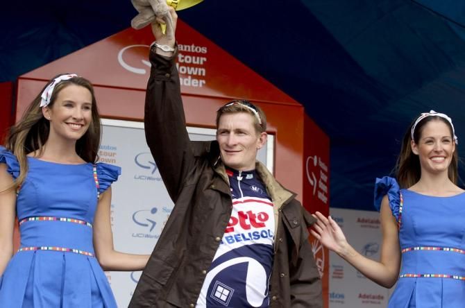 Andr&eacute; Greipel in his Drizabone raincoat