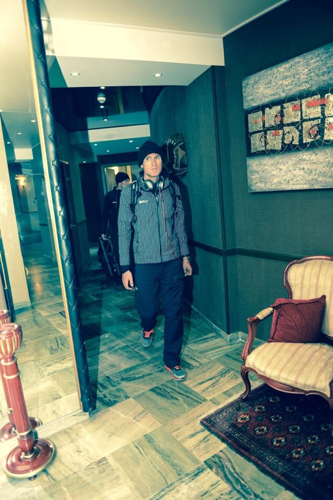 Tejay van Garderen heads up to his room after a difficult stage at Paris-Nice
