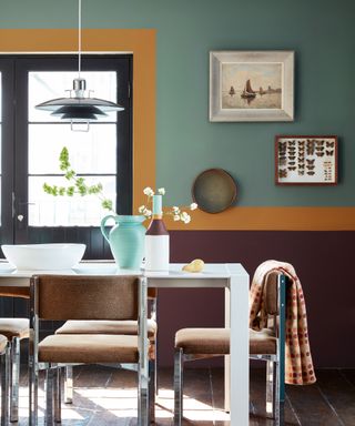 A dining room with a layered paint theme, Little Greene