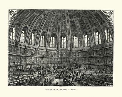 Vintage engraving of British Museum Reading Room, 1893. Credit: Getty