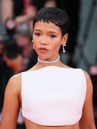 Taylor Russell attends the "The Room Next Door" red carpet during the 81st Venice International Film Festival on September 02, 2024 in Venice, Italy