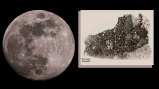(Left) a striking image of the moon (right) a lunar meteorite sample