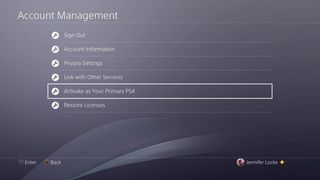 Screenshot PS4 Primary account