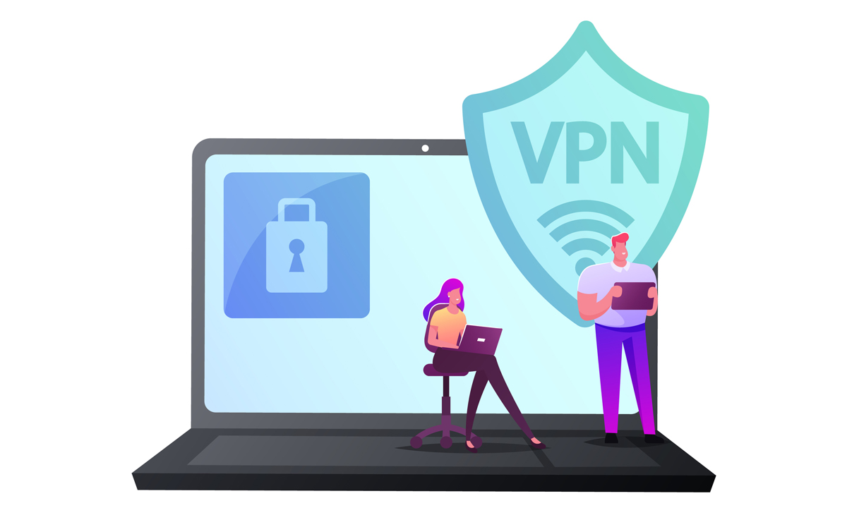 Graphic displaying people using a VPN