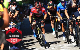 MOS, SPAIN - SEPTEMBER 04: (L-R) Primoz Roglic of Slovenia and Team Jumbo - Visma red leader jersey and Enric Mas Nicolau of Spain and Movistar Team compete in the breakaway during the 76th Tour of Spain 2021, Stage 20 a 202,2km km stage from Sanxenxo to Mos. Alto Castro de Herville 502m / @lavuelta / #LaVuelta21 / on September 04, 2021 in Mos, Spain. (Photo by Tim de Waele/Getty Images)