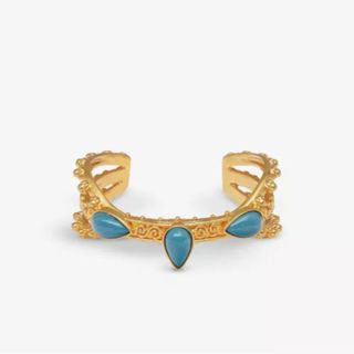 jewellery gifts gold bangle with blue stone detail 
