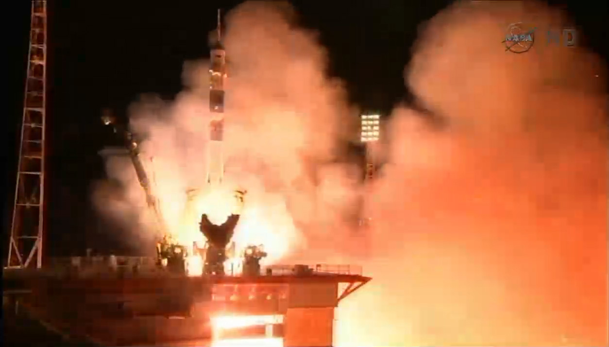 A Russian Soyuz rocket launches three new crewmembers for the International Space Station from Baikonur Cosmodrome in Kazakhstan early on Friday, Sept. 26, 2014 local time. Riding on the Soyuz were NASA astronaut Butch Wilmore and Russian cosmonauts Alexa