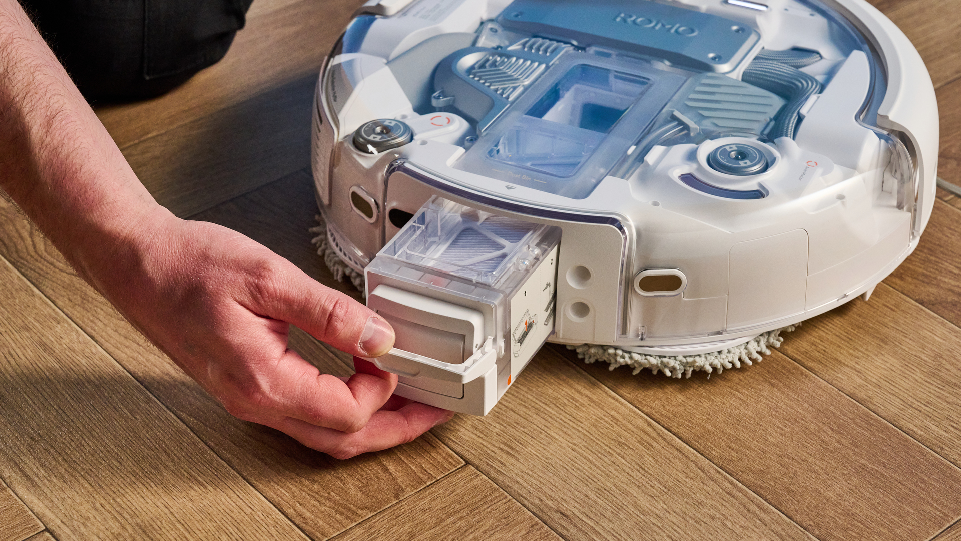 DJI Romo P in use on a hard wood floor