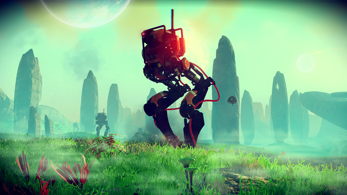 No Man's Sky, a robot in a verdant but overcast landscape - Best Ps4 Pro games