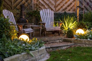 light-up globes in garden