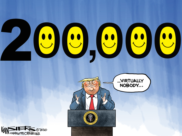 Political Cartoon U.S. Trump 200000 covid deaths