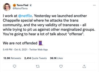 Netflix employee Terra Field's tweet