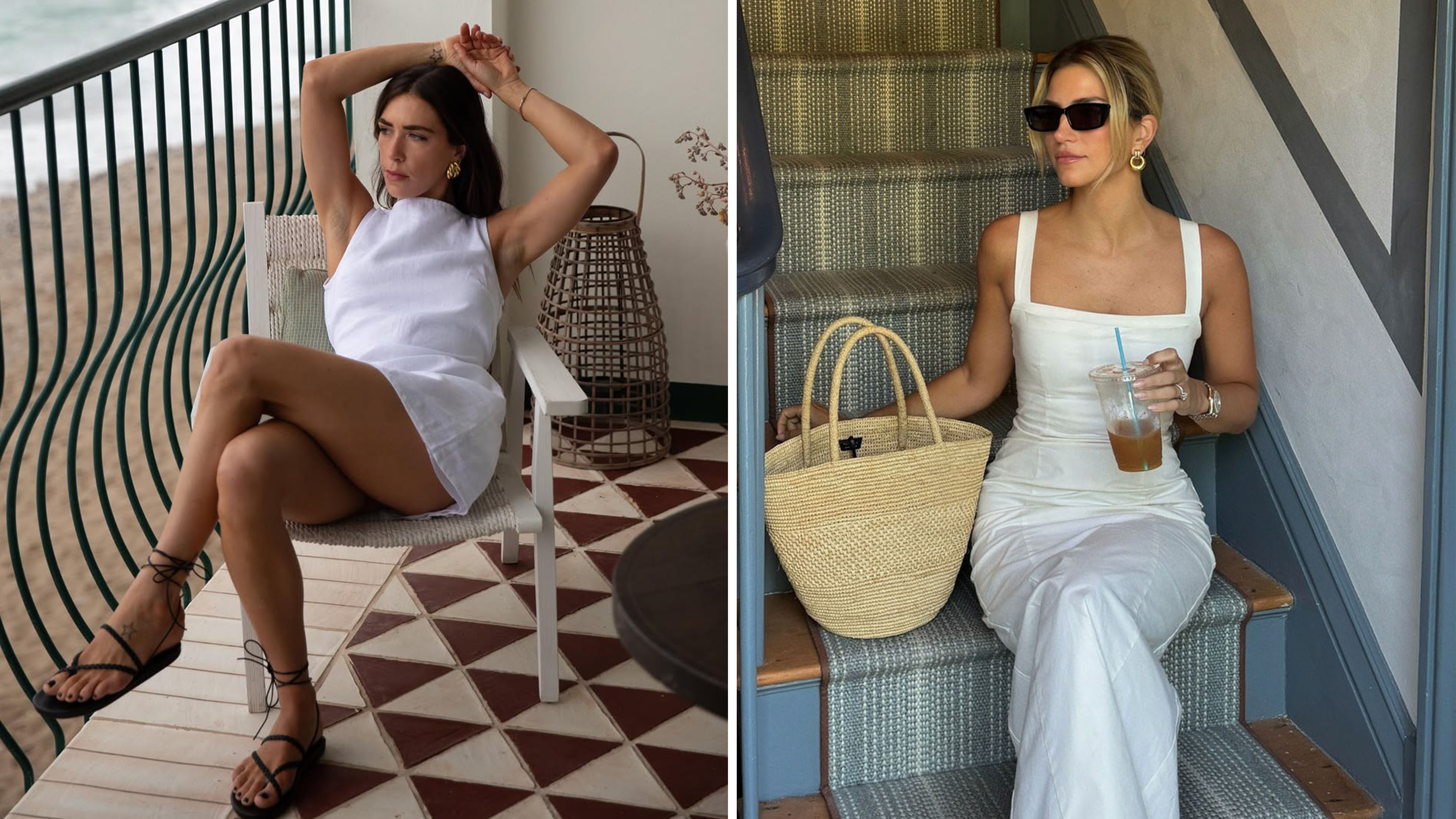Women in white linen dresses