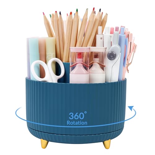 Skydue 360 Degree Rotating Desk Organizer, Dual-Purpose Pencil Pen Holder, Rotating Desk Pen Organizer With 5 Slots, Pencil Cup for Office, School, Home