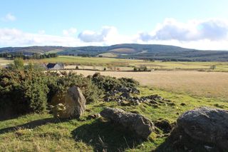 The distinctive recumbent stone is usually flanked by two upright stones – although one of them has fallen down at the circle near Alford.