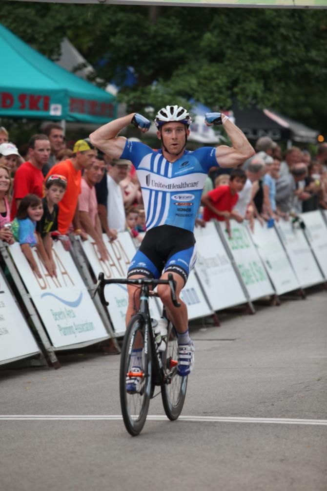 Brad White (UnitedHealthcare Pro Cycling) celebrates victory in Beverley