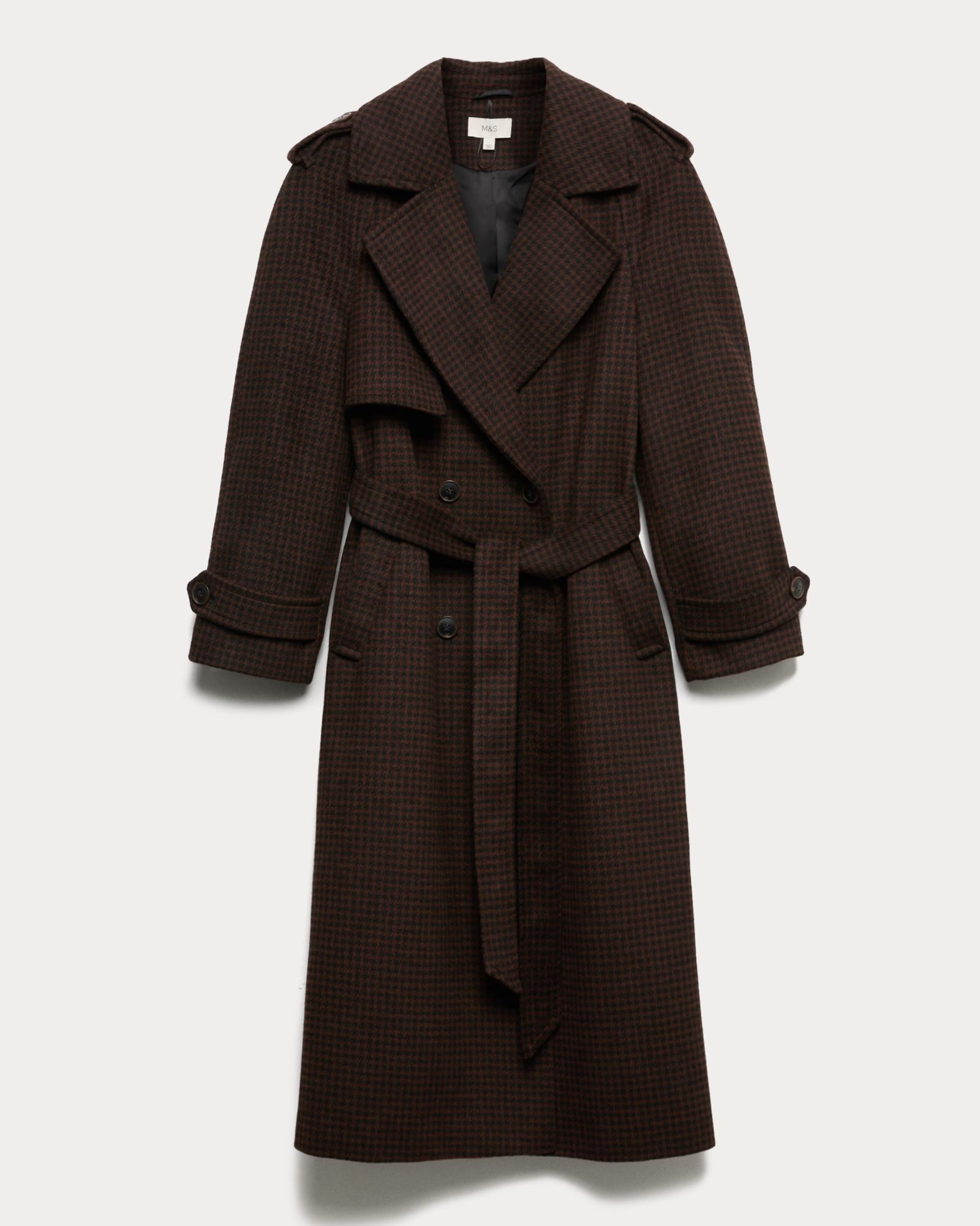 M&amp;amp;S Checked Belted Longline Tailored Coat
