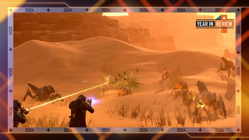 A shootout between aliens and humans in Helldivers 2