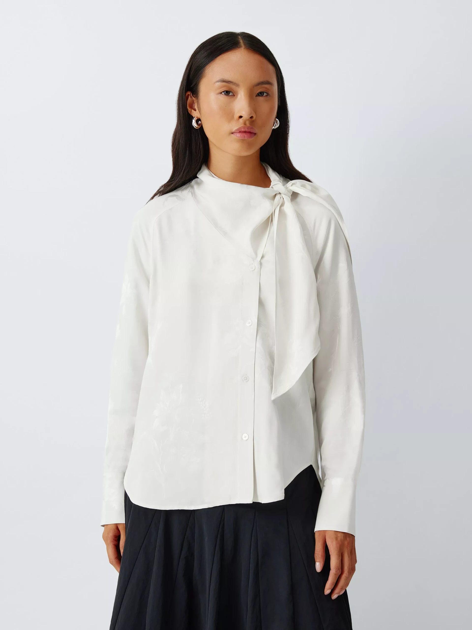John Lewis Tie Neck Floral Print Blouse, Ecru