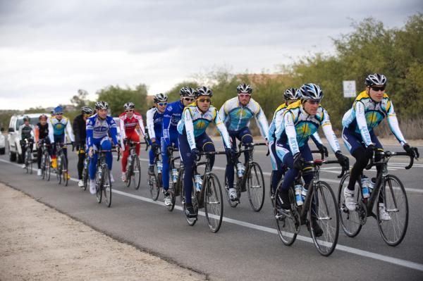 With contracts running until the end of the year and RadioShack's kit not quite ready, the riders were out in the colours of their former squads.