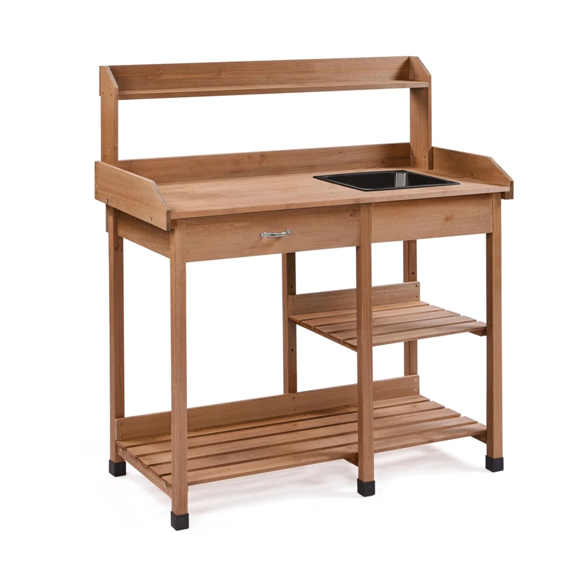 Fir wood potting bench with removable plastic sink