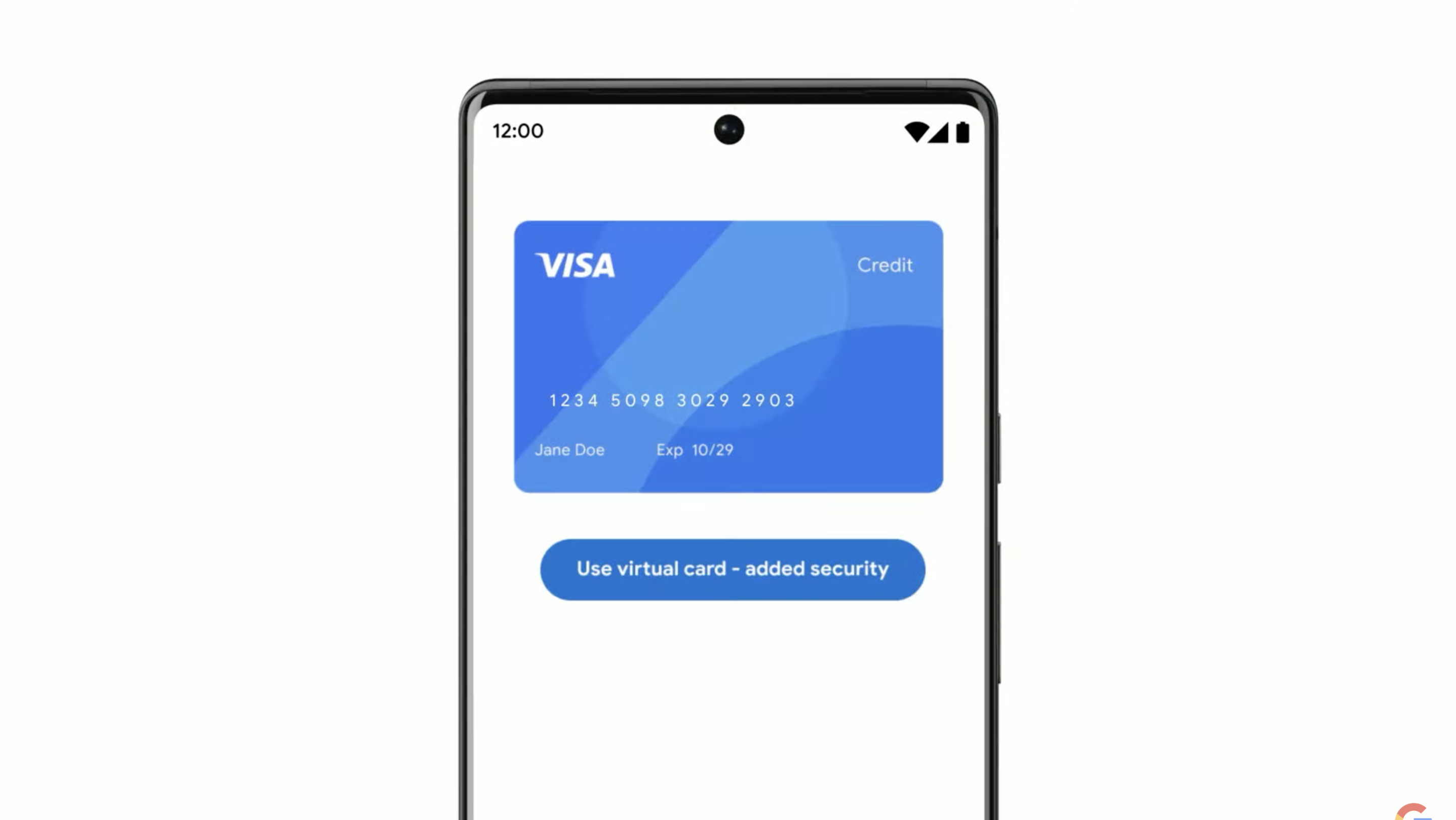 Google reveal of Virtual Credit Cards at IO 2022