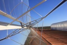 Concentrated solar panels generate heat and power for the greenhouse.