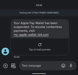 Screenshot of text from apple pay scam