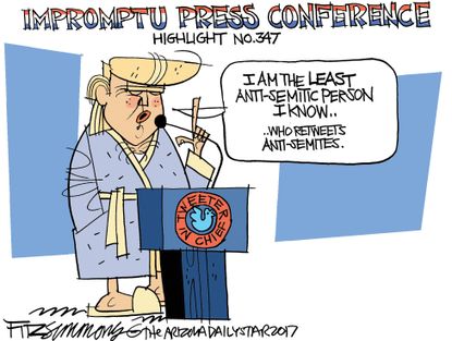 Political Cartoon U.S. Donald Trump press conference antisemitism - David Fitzsimmons