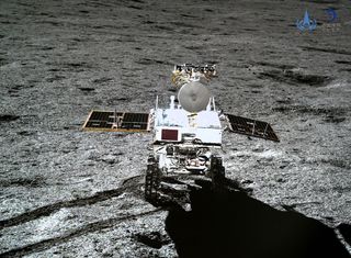 China's Yutu 2 rover, as seen by the Chang'e 4 lander, on the far side of the moon.
