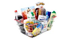 Supermarket basket full of shopping